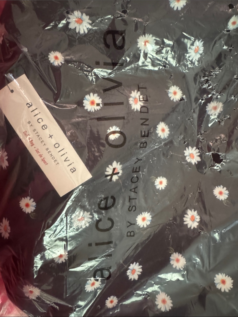 Alice + Olivia Black Daisy duffle bag White Flowers and Orange Centers